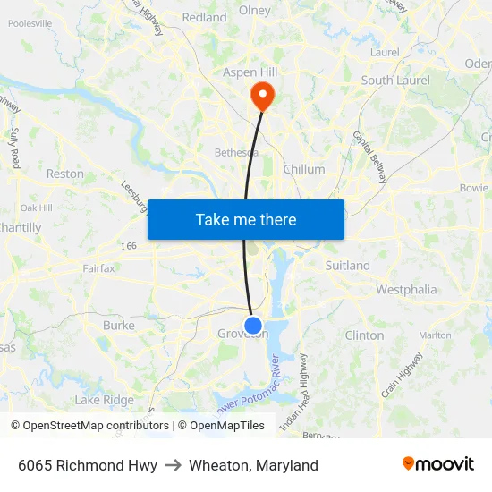 6065 Richmond Hwy to Wheaton, Maryland map