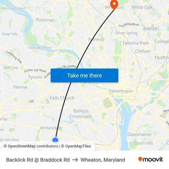 Backlick Rd @ Braddock Rd to Wheaton, Maryland map