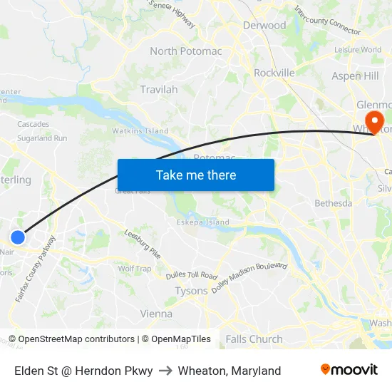 Elden St @ Herndon Pkwy to Wheaton, Maryland map