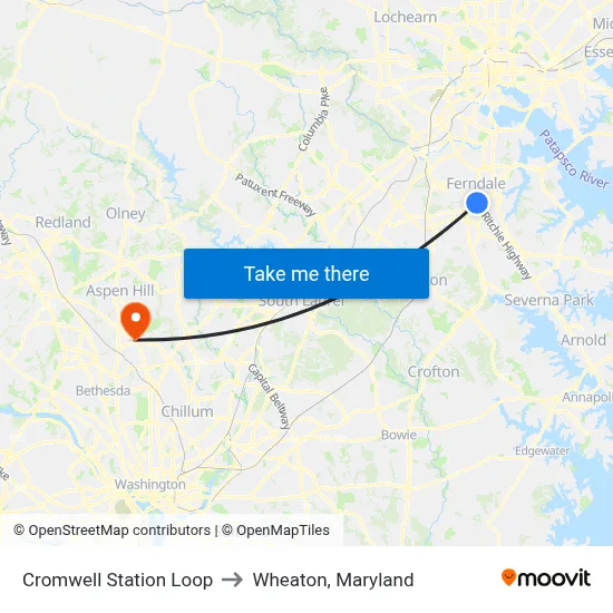 Cromwell Station Loop to Wheaton, Maryland map