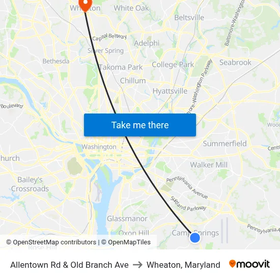 Allentown Rd & Old Branch Ave to Wheaton, Maryland map