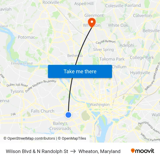 Wilson Blvd & N Randolph St to Wheaton, Maryland map