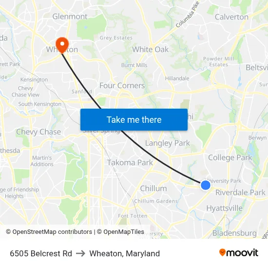 6505 Belcrest Rd to Wheaton, Maryland map
