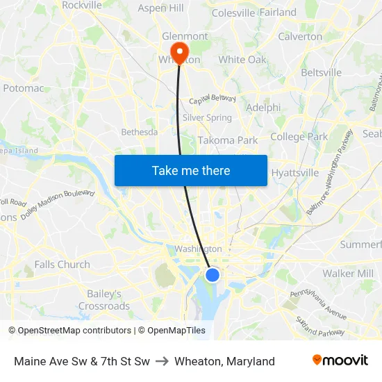 Maine Ave Sw  & 7th St Sw to Wheaton, Maryland map