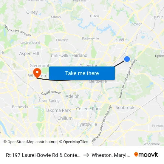 Rt 197 Laurel-Bowie Rd & Contee Rd to Wheaton, Maryland map