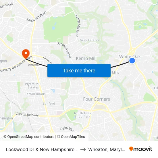 Lockwood Dr & New Hampshire Ave to Wheaton, Maryland map