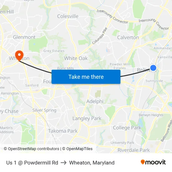 Us 1 @ Powdermill Rd to Wheaton, Maryland map
