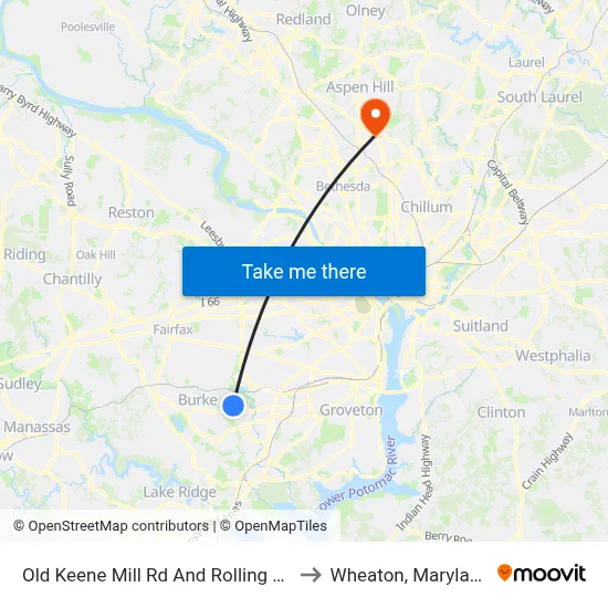Old Keene Mill Rd And Rolling Rd to Wheaton, Maryland map