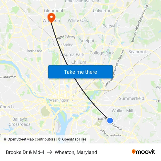 Brooks Dr & Md-4 to Wheaton, Maryland map