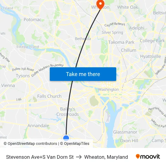 Stevenson Ave+S Van Dorn St to Wheaton, Maryland map