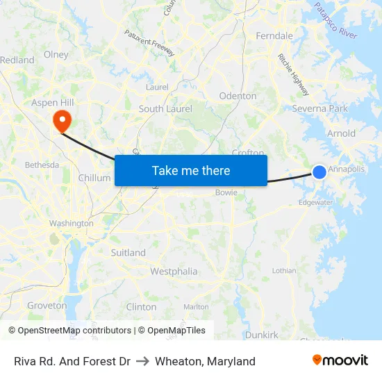 Riva Rd. And Forest Dr to Wheaton, Maryland map