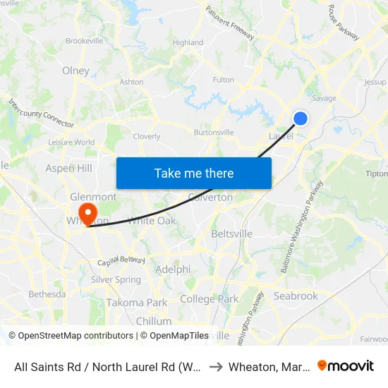 All Saints Rd / North Laurel Rd (Westbound) to Wheaton, Maryland map