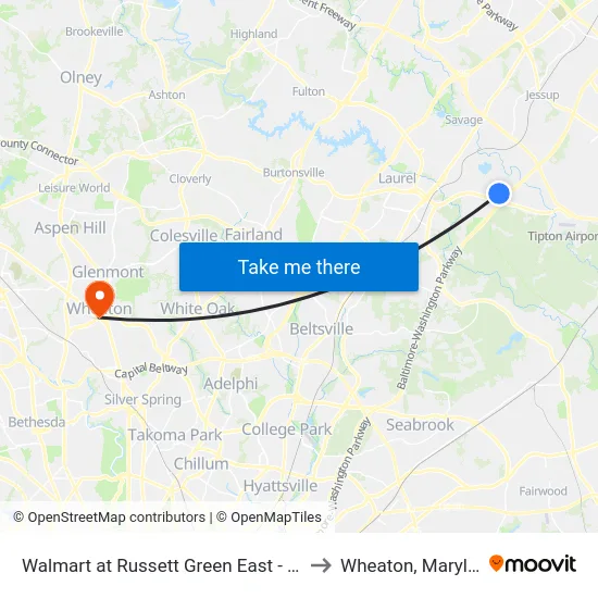 Walmart at Russett Green East - Laurel to Wheaton, Maryland map