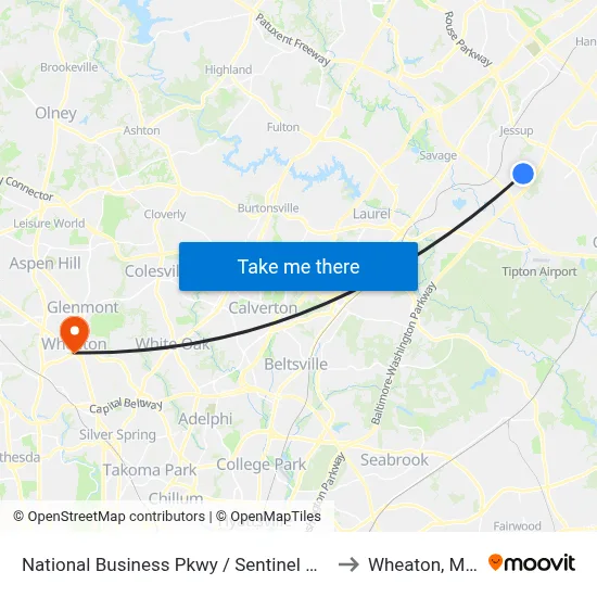 National Business Pkwy / Sentinel Way (Northbound) to Wheaton, Maryland map