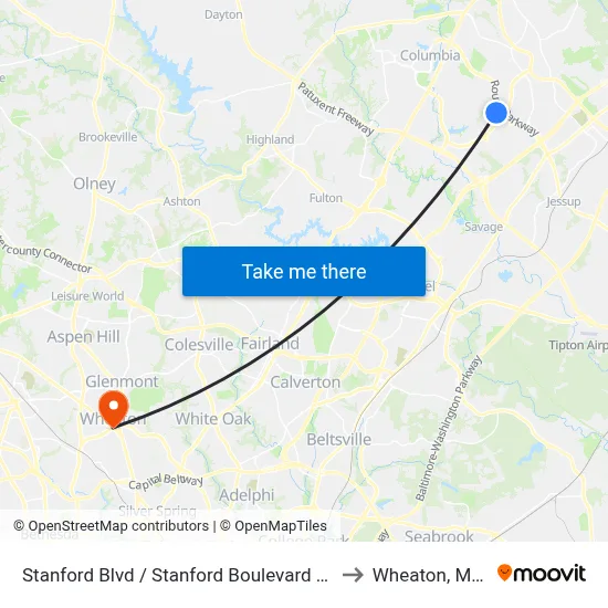 Stanford Blvd / Stanford Boulevard Cir (Westbound) to Wheaton, Maryland map