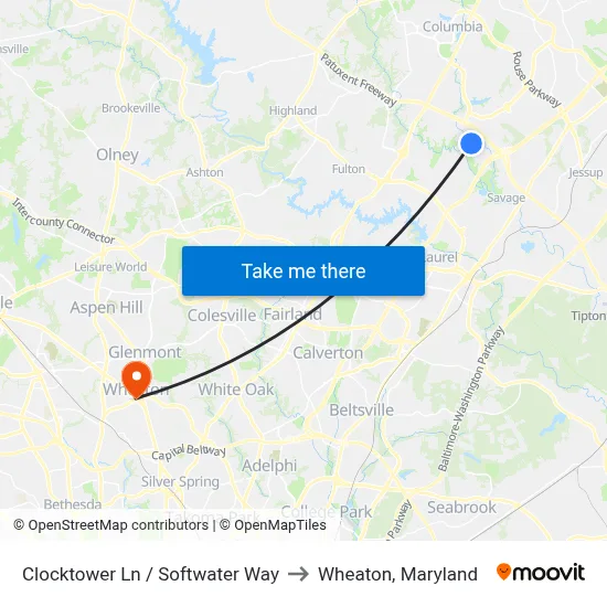 Clocktower Ln / Softwater Way to Wheaton, Maryland map