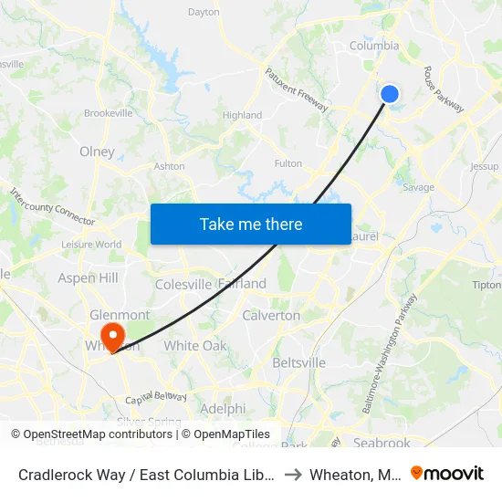 Cradlerock Way / East Columbia Library (Westbound) to Wheaton, Maryland map