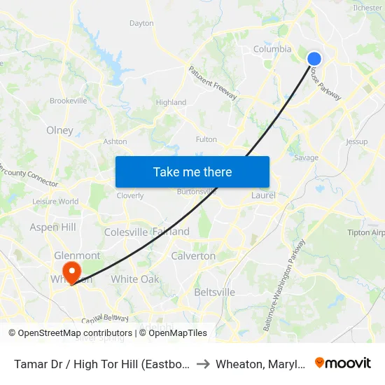 Tamar Dr / High Tor Hill (Eastbound) to Wheaton, Maryland map