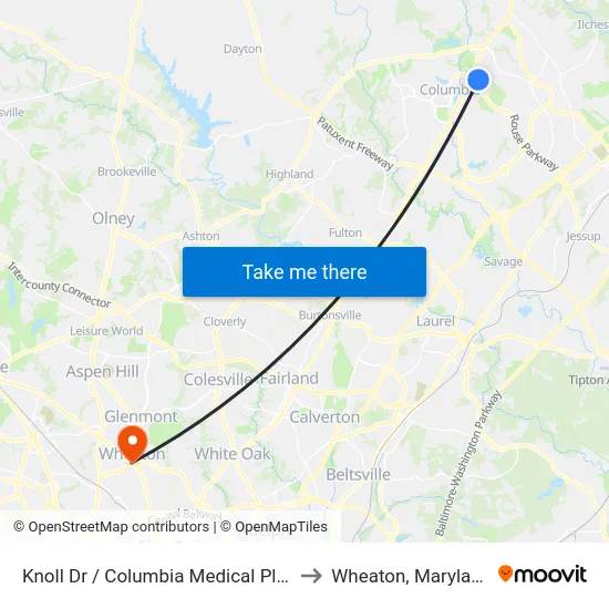 Knoll Dr / Columbia Medical Plan to Wheaton, Maryland map