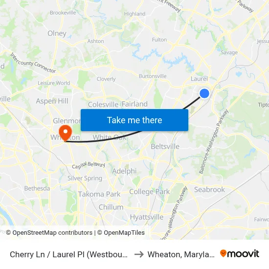 Cherry Ln / Laurel Pl (Westbound) to Wheaton, Maryland map