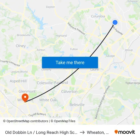 Old Dobbin Ln / Long Reach High School (Northbound) to Wheaton, Maryland map