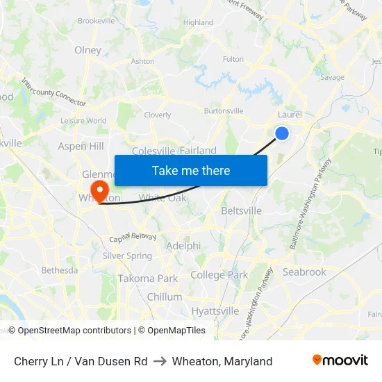 Cherry Ln / Van Dusen Rd to Wheaton, Maryland map