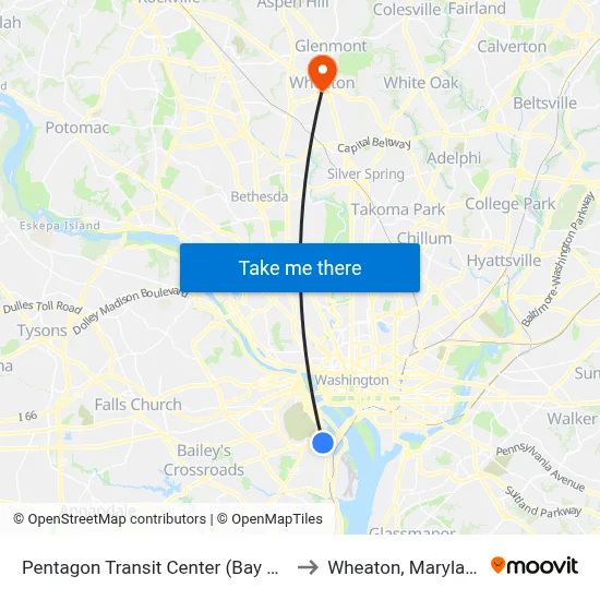 Pentagon Transit Center (Bay U1) to Wheaton, Maryland map