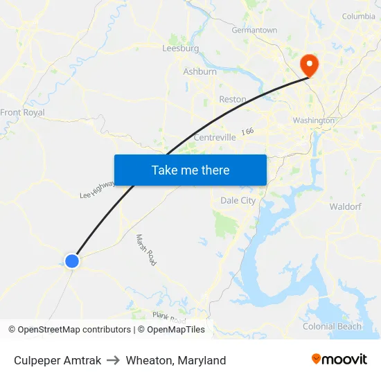 Culpeper Amtrak to Wheaton, Maryland map