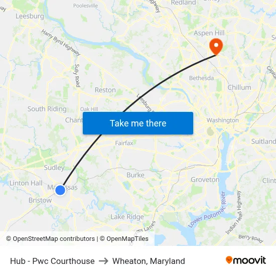 Hub - Pwc Courthouse to Wheaton, Maryland map
