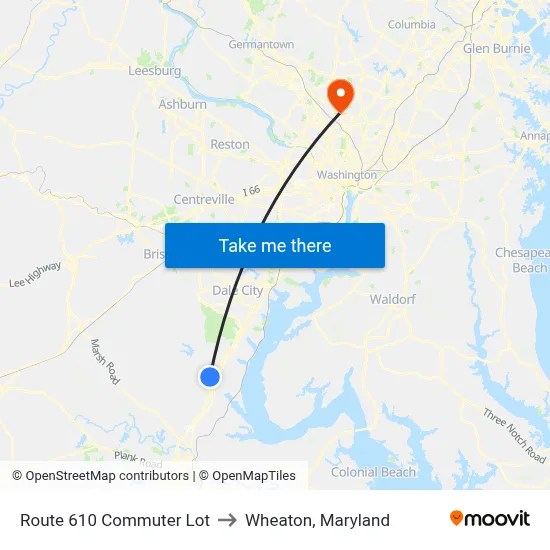 Route 610 Commuter Lot to Wheaton, Maryland map
