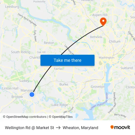 Wellington Rd @ Market St to Wheaton, Maryland map