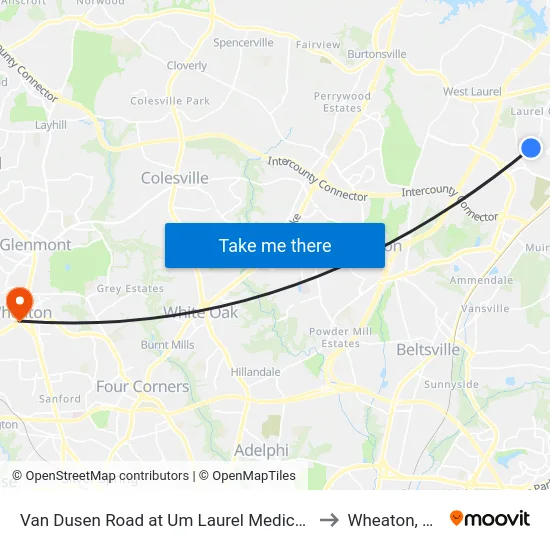 Van Dusen Road at Um Laurel Medical Center (Northbound) to Wheaton, Maryland map