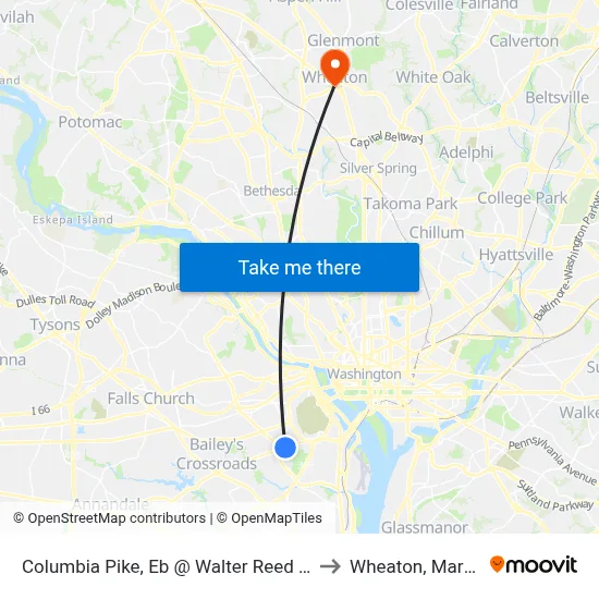 Columbia Pike, Eb @ Walter Reed Drive, FS to Wheaton, Maryland map