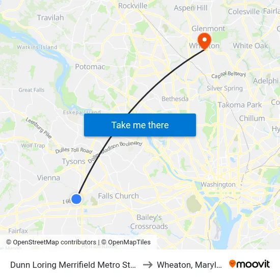Dunn Loring Merrifield Metro Station to Wheaton, Maryland map