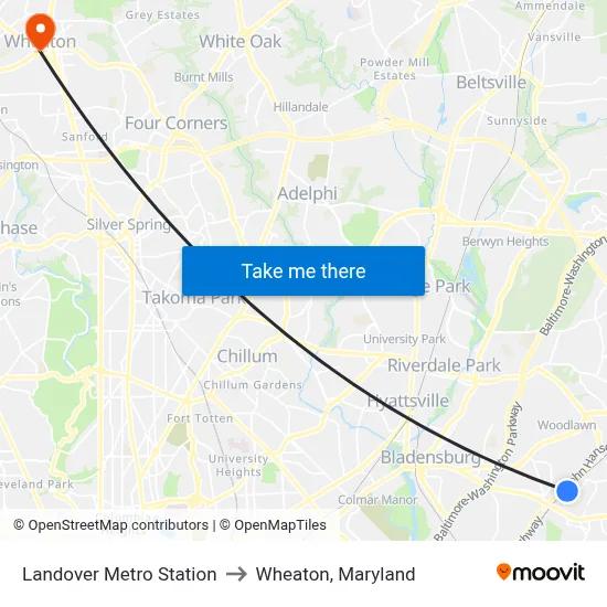 Landover Metro Station to Wheaton, Maryland map