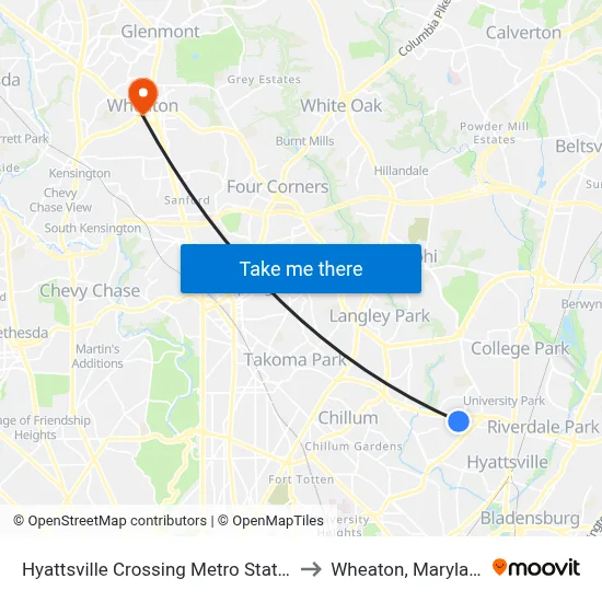 Hyattsville Crossing Metro Station to Wheaton, Maryland map