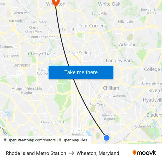Rhode Island Metro Station to Wheaton, Maryland map