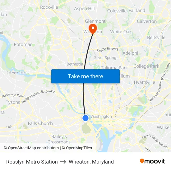 Rosslyn Metro Station to Wheaton, Maryland map