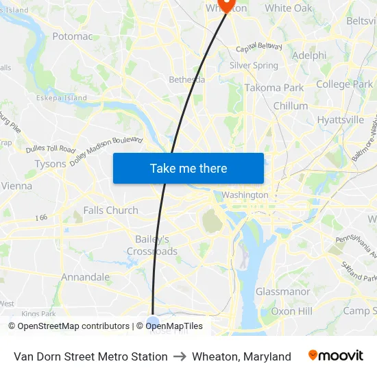 Van Dorn Street Metro Station to Wheaton, Maryland map