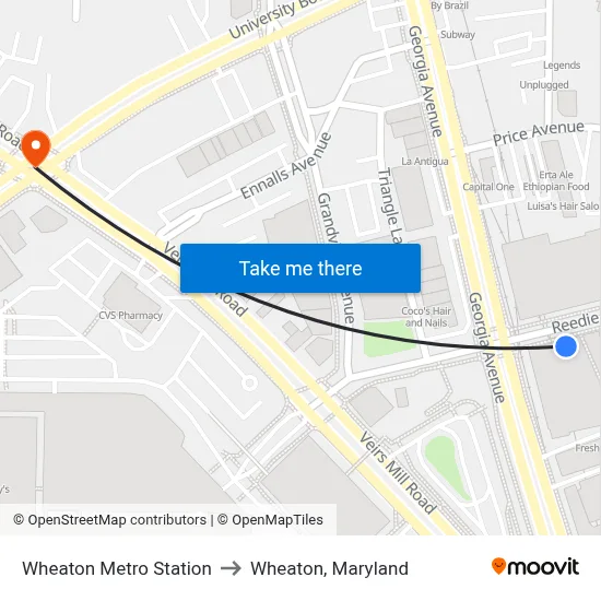 Wheaton Metro Station to Wheaton, Maryland map