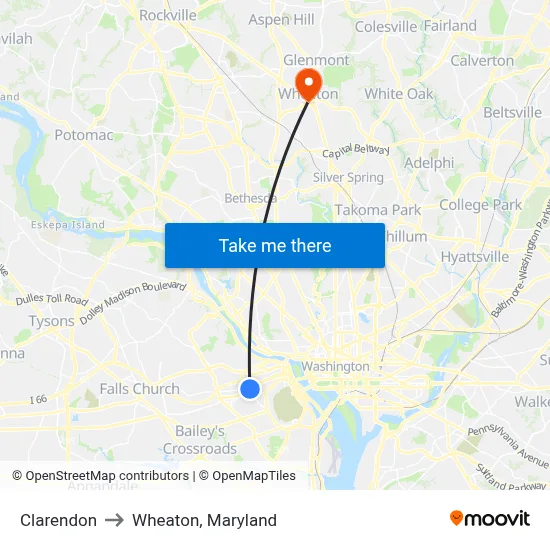 Clarendon to Wheaton, Maryland map