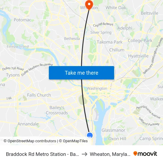 Braddock Rd Metro Station - Bay A to Wheaton, Maryland map