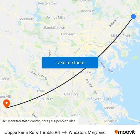 Joppa Farm Rd & Trimble Rd to Wheaton, Maryland map