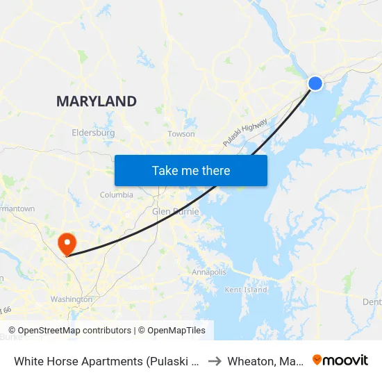 White Horse Apartments (Pulaski Hwy/Us 40) to Wheaton, Maryland map