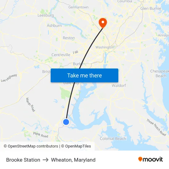 Brooke Station to Wheaton, Maryland map