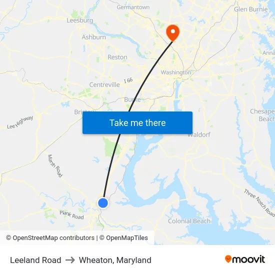 Leeland Road to Wheaton, Maryland map
