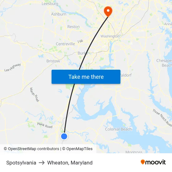 Spotsylvania to Wheaton, Maryland map