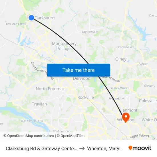 Clarksburg Rd & Gateway Center Dr to Wheaton, Maryland map