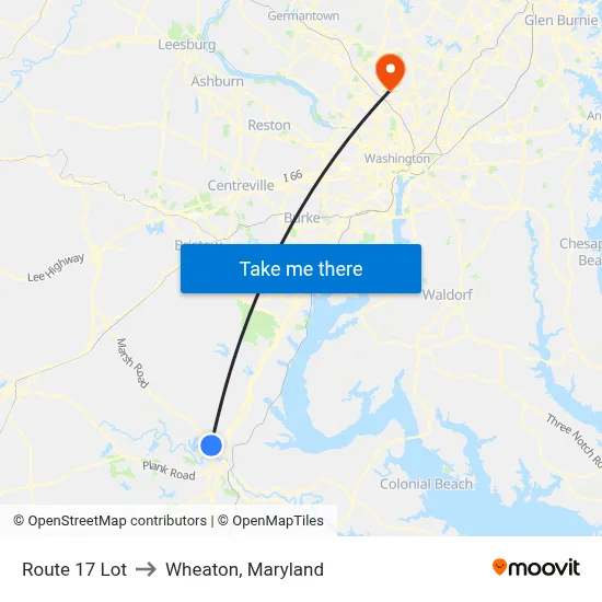 Route 17 Lot to Wheaton, Maryland map