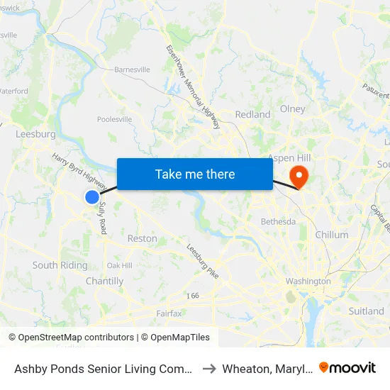 Ashby Ponds Senior Living Community to Wheaton, Maryland map